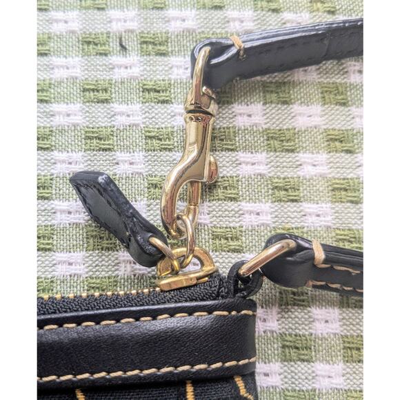 Dooney & Bourke Grooved Leather Top Zip Wristlet Clutch Black Gold DB Monogram - Picture 5 of 11